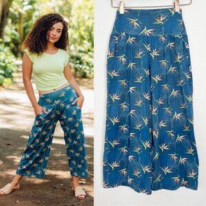 Vermilli Hawaii Bird of Paradise Paradiso Teal Wide Leg Pant Womens XS